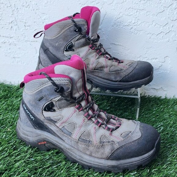 Salomon LTR GTX Gortex Waterproof Trail Hiking Boot Women Gray Pink Black - Picture 4 of 9